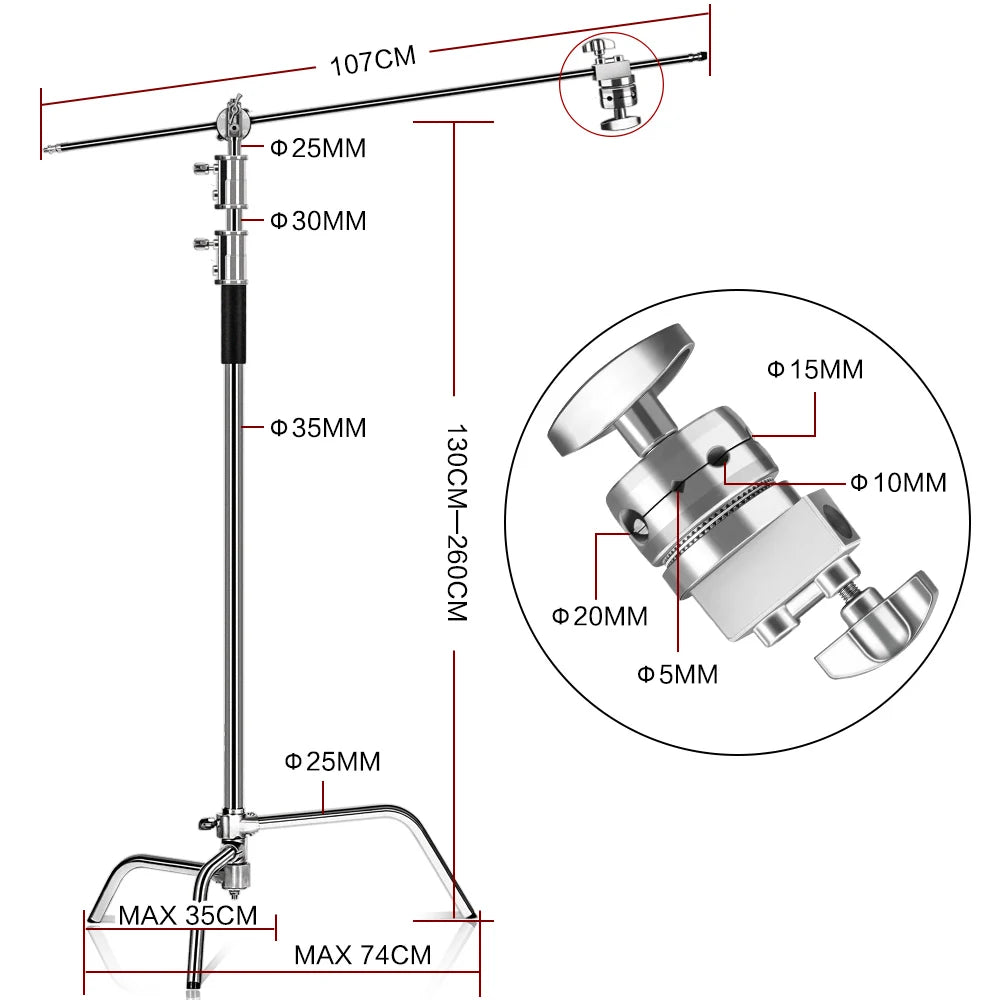 2.6M/8.5FT Stainless Steel Century Foldable Light Stand Tripod