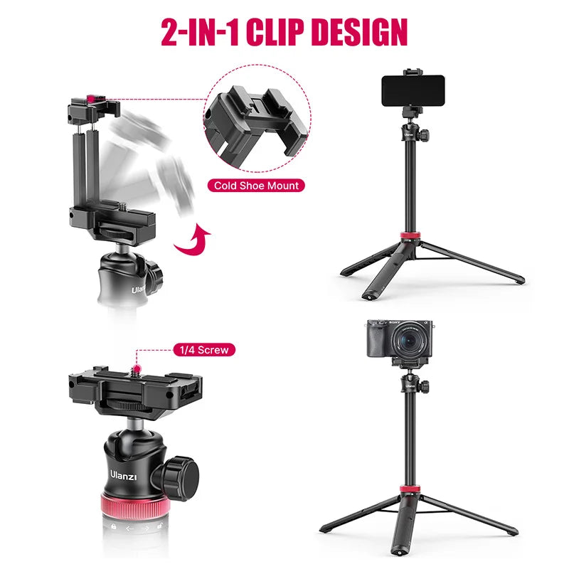 Ulanzi MT-44 1.46M Extend Selfie Stick Tripods With Phones And Cameras