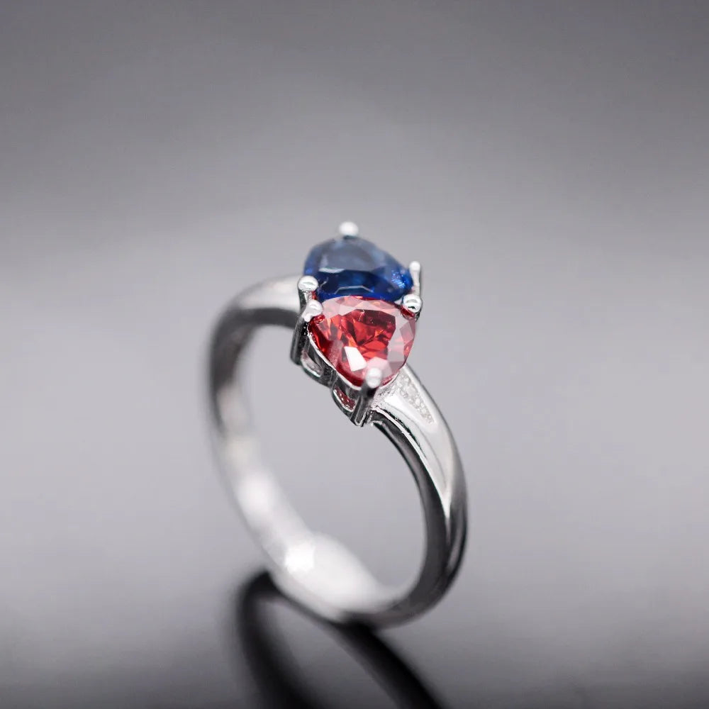 Uloveido Blue and Red Heart Crystal Ring for Women