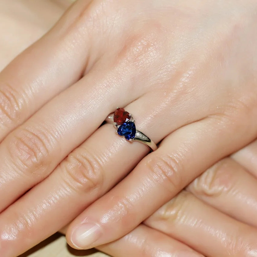 Uloveido Blue and Red Heart Crystal Ring for Women