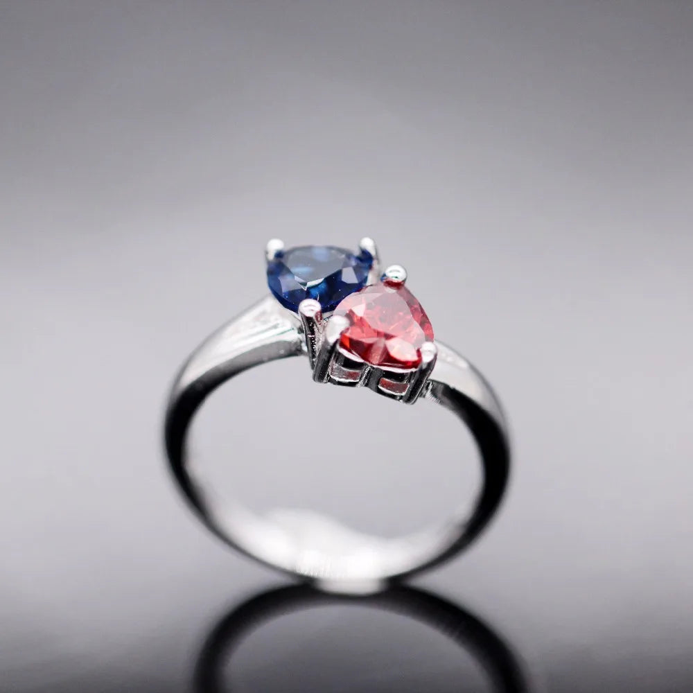 Uloveido Blue and Red Heart Crystal Ring for Women