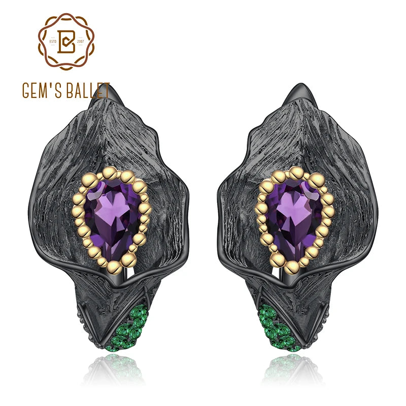 GEM’S BALLET Women's Neo-Gothic Style Calla Lily Design Stud Earrings