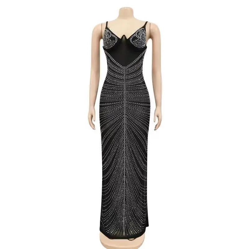 Beyprern Gorgeous Black Rhinestone Gown