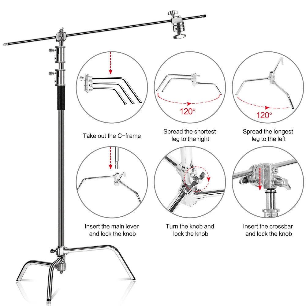 2.6M/8.5FT Stainless Steel Century Foldable Light Stand Tripod