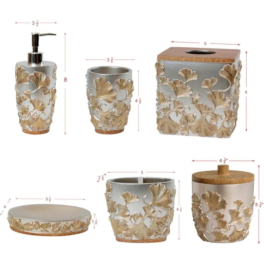 Silver Gold Set of 6 Piece Bath Vanity Decor