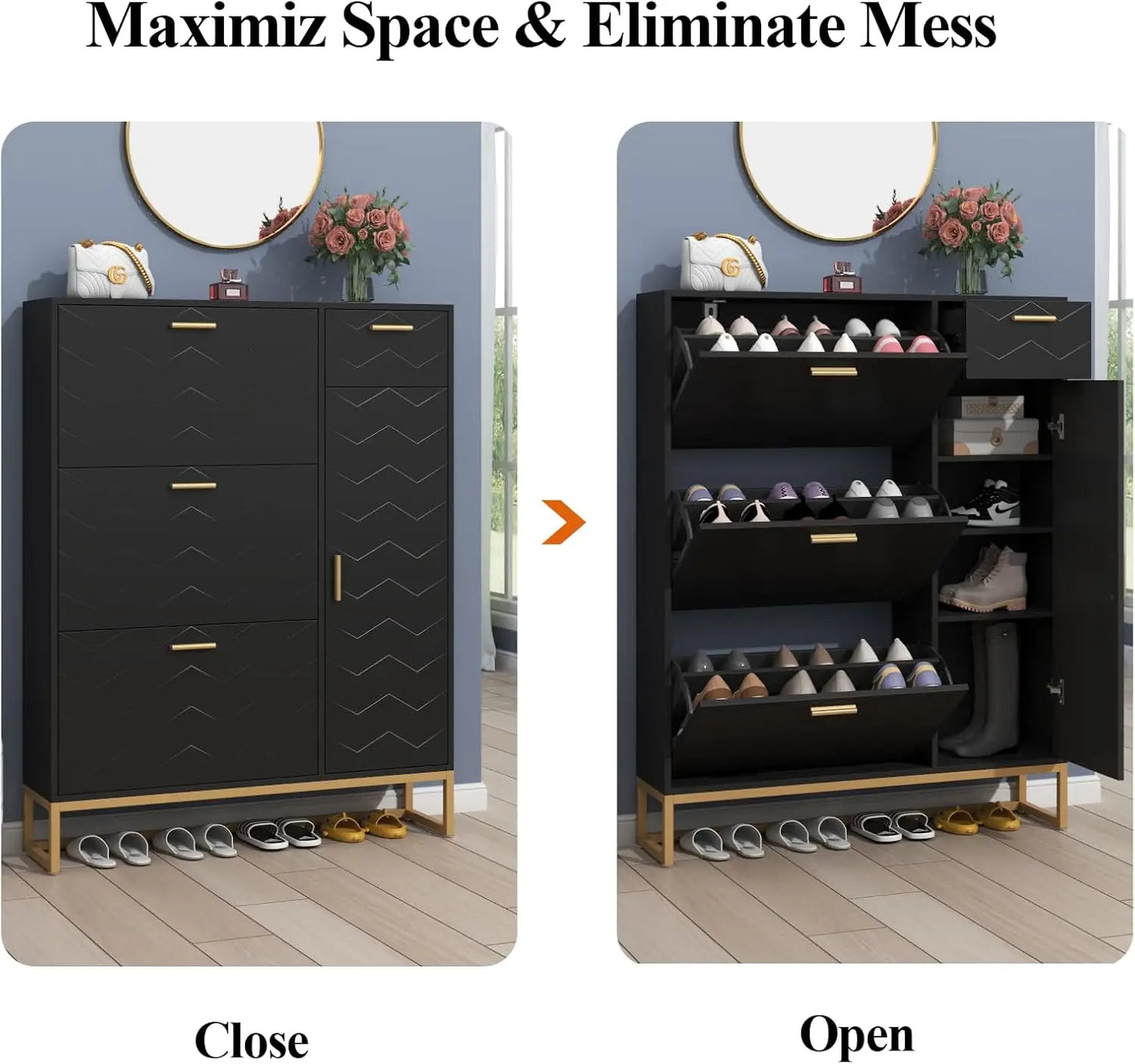 Tipping Bucket Shoe Storage Cabinet with 2 Flip Drawers