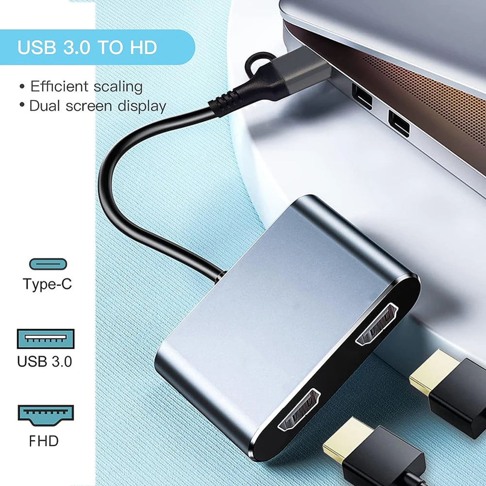 USB 3.0 Type-C To Dual HD Display Port Hub