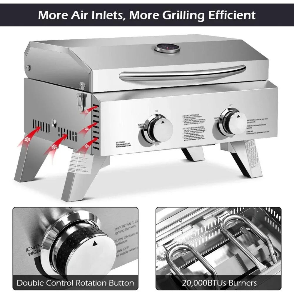 2 Burner, Stainless Steel Tabletop Propane Grill