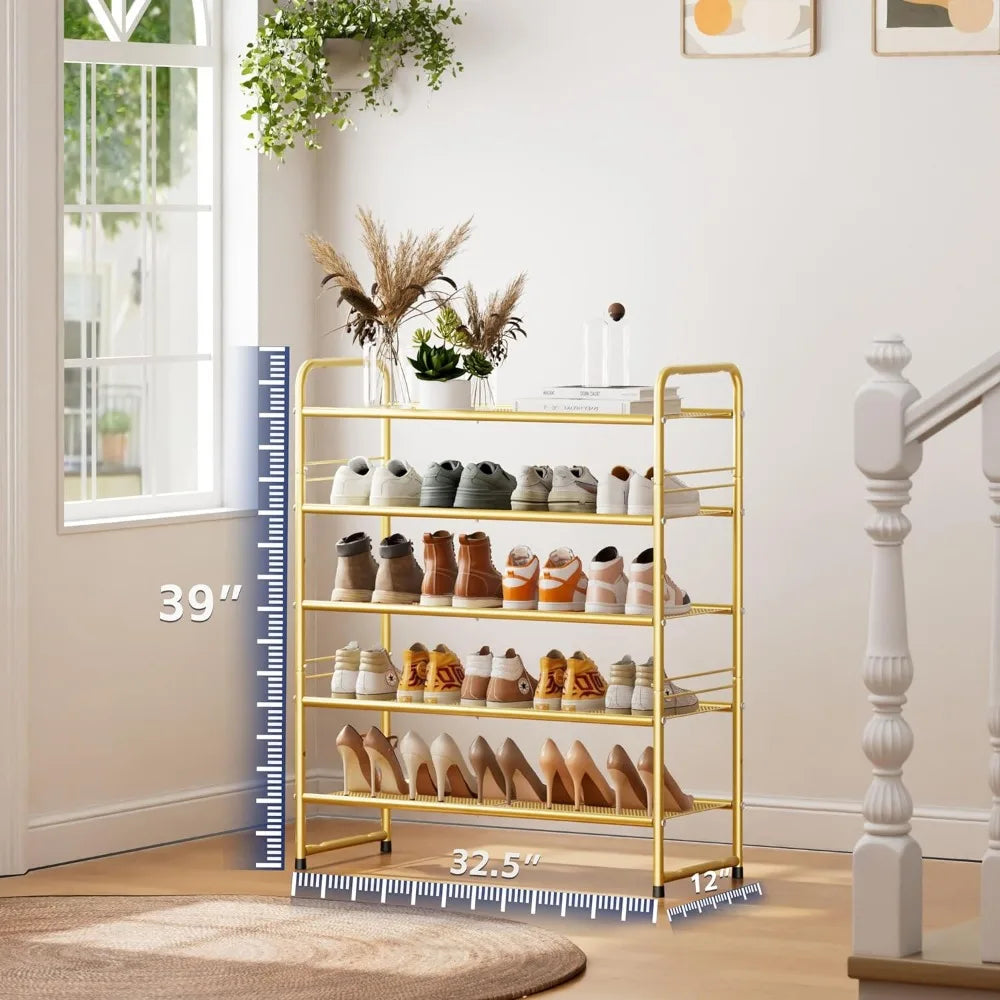 5-Tier Shoe Rack, Stackable Shoe Shelf Storage Organizer