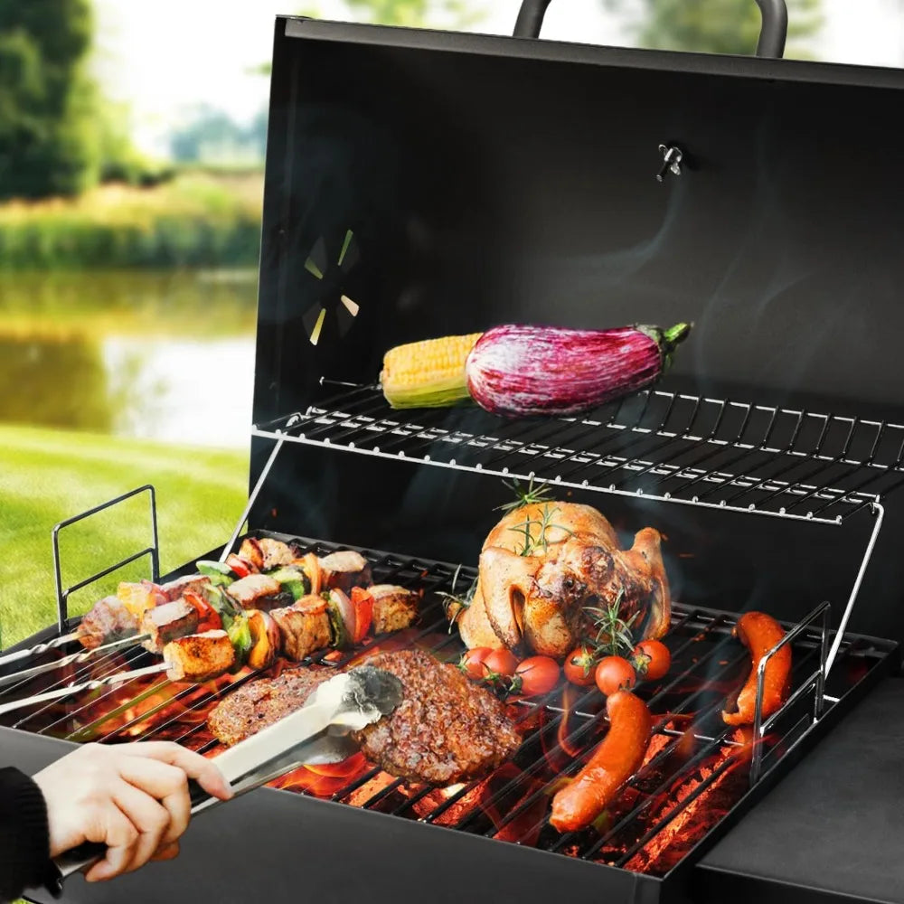 Outdoor Barrel Charcoal Grill with Side Table