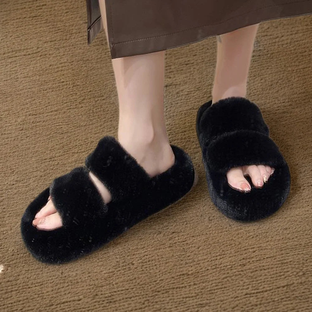 WomensTwo Band Plush House Slippers