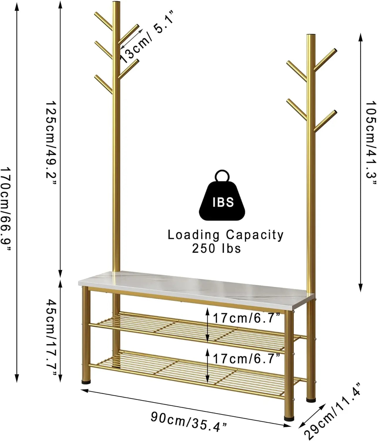 Yusong Shoe Bench with 2 Hall Tree Coat Rack Stand