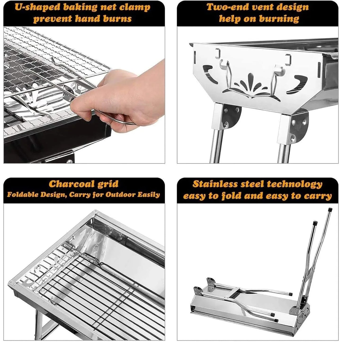 Folding Portable Barbecue Charcoal Stainless Steel Grill