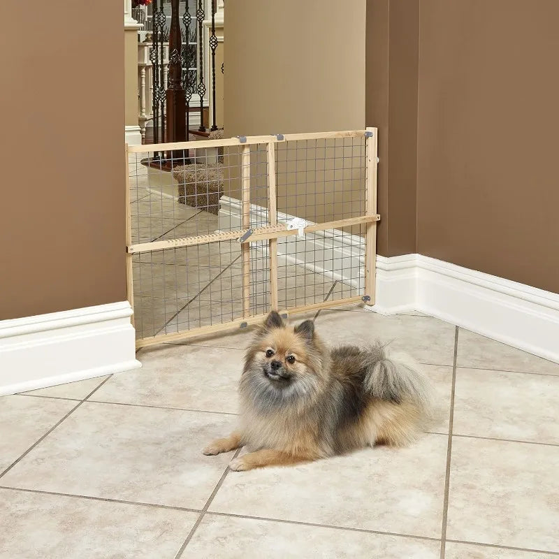 Extra-Wide Wire Mesh Wood Pet Gate