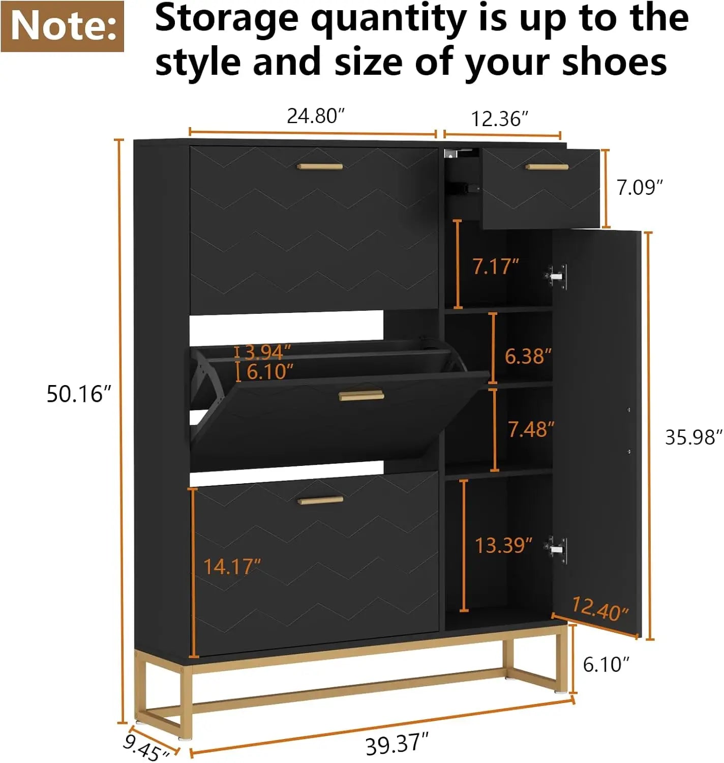 Tipping Bucket Shoe Storage Cabinet with 2 Flip Drawers