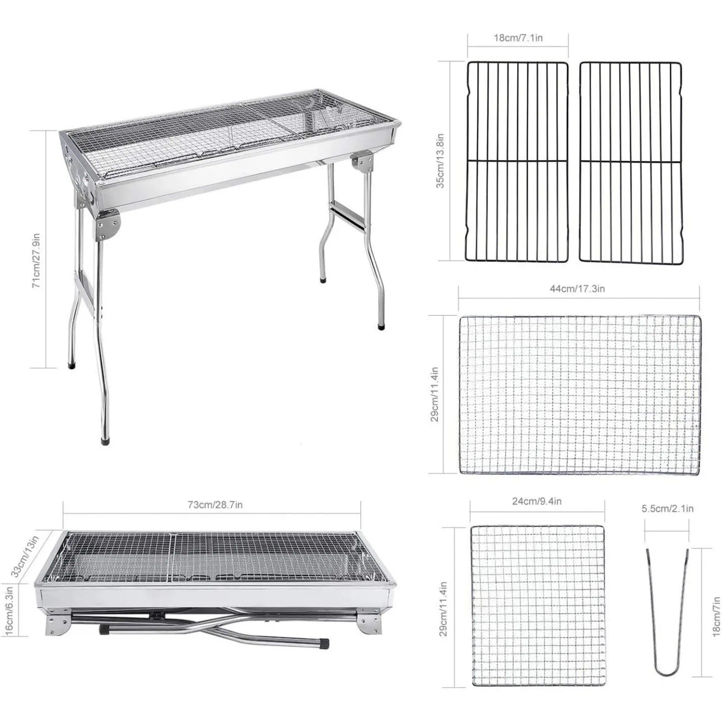 Folding Portable Barbecue Charcoal Stainless Steel Grill