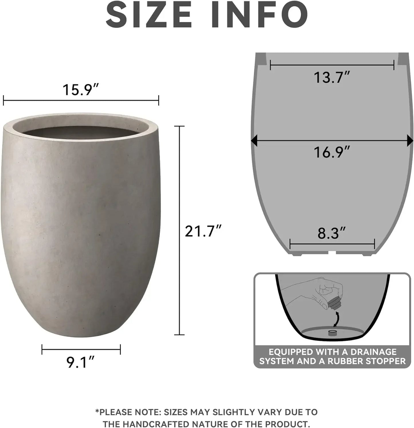 Large Outdoor Indoor Weathered Decorative Pot with Drainage Hole