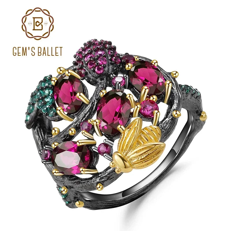 GEM'S BALLET Womens Natural Rhodolite Garnet Gemstone Ring