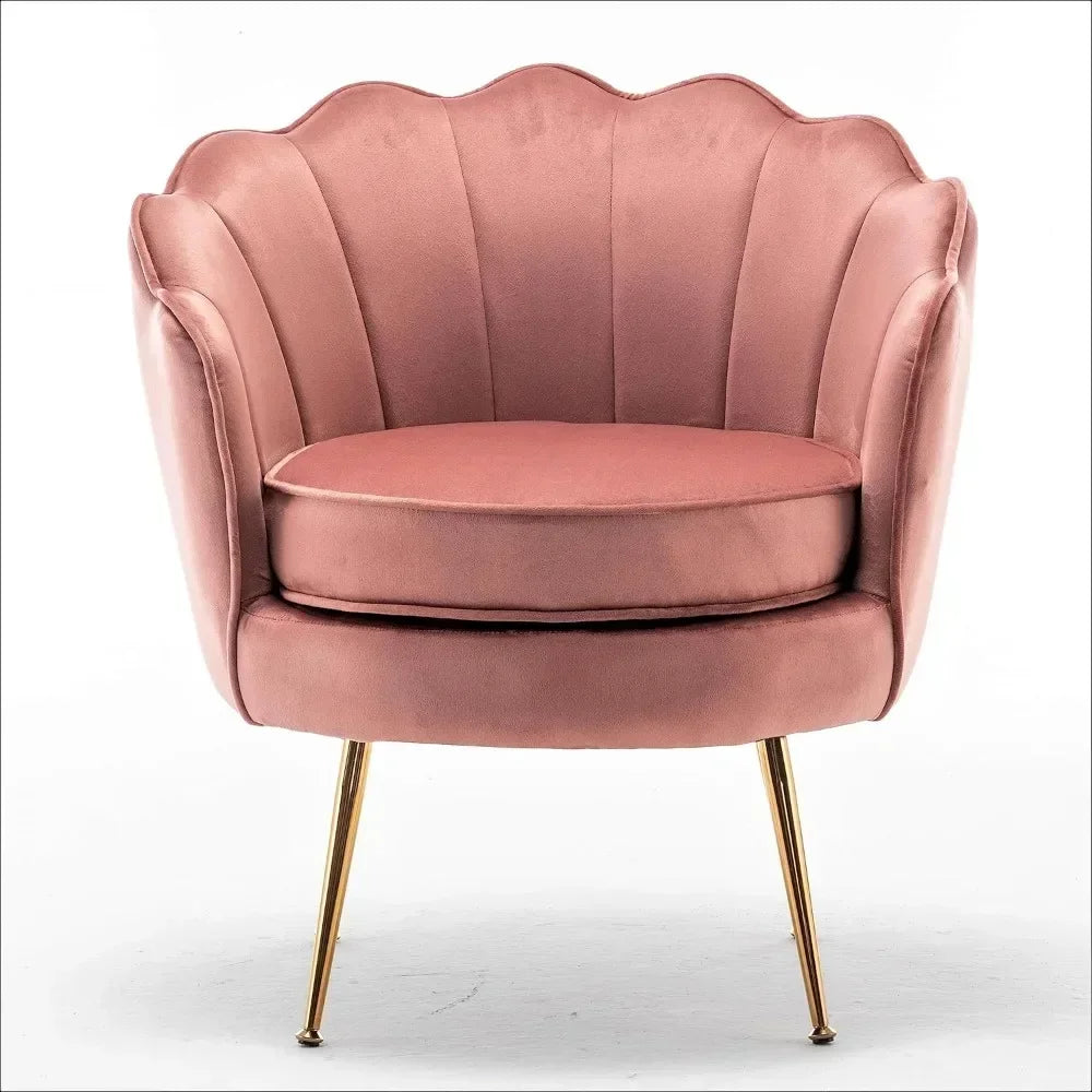 Velvet Barrel Accent Chair with Scalloped Silhouette and Gold Metal Legs