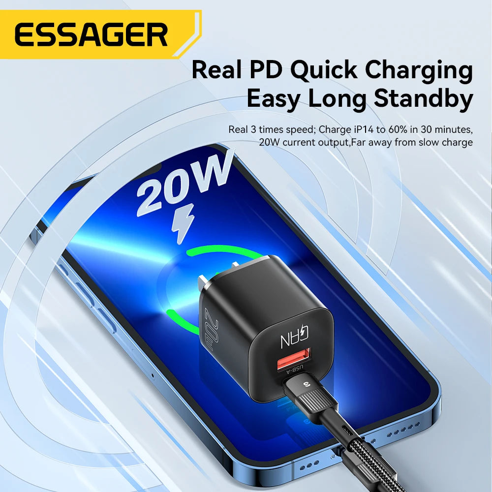 Essager 20W GaN USB Type C For iPhone 15 14 13  Max Mini iPad Charging US Plug