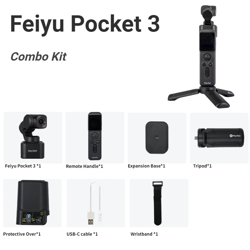 FeiyuTech Pocket 3 Kit Cordless Detachable 3-Axis Stabilizer Gimbal Camera 4K60fps