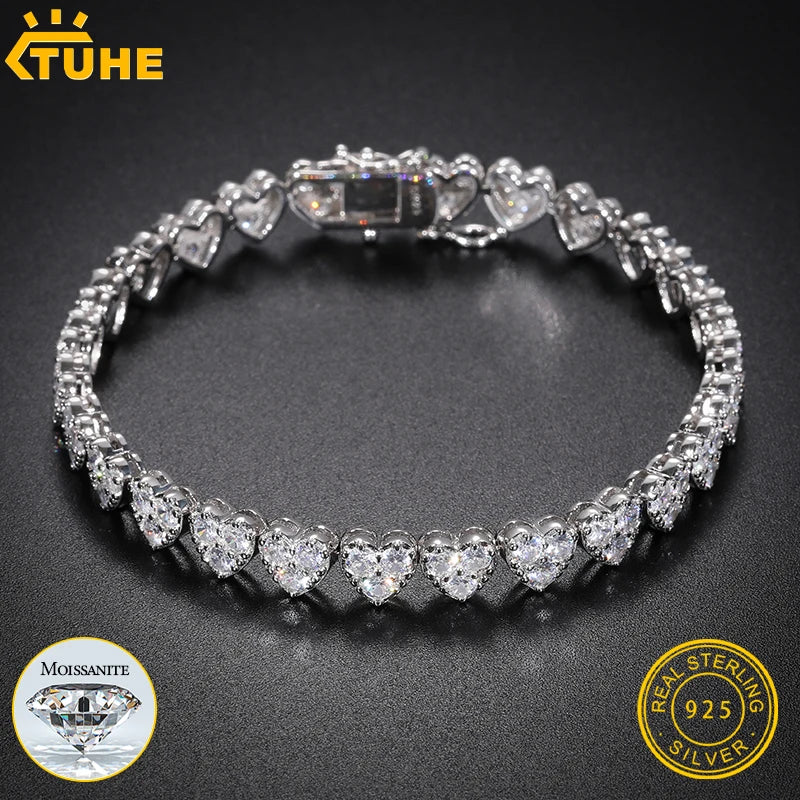 3mm-5mm Heart Tennis Moissanite Bracelet