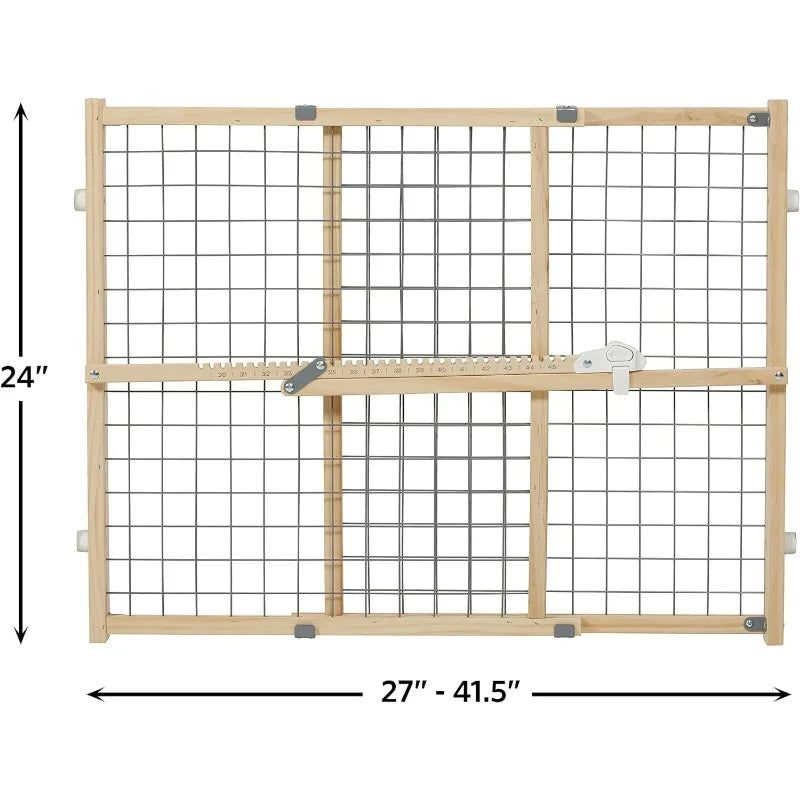 Extra-Wide Wire Mesh Wood Pet Gate