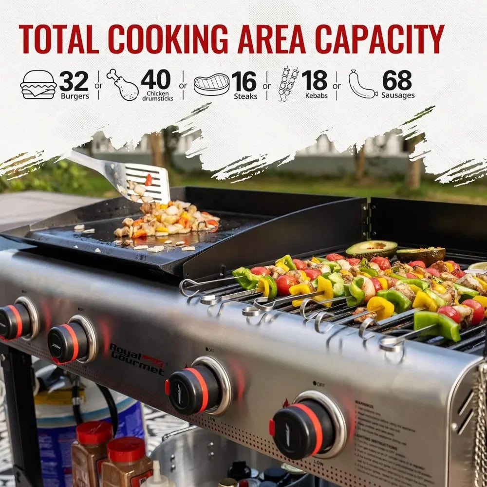 Portable Flat Top Gas Grill and Griddle Combo with Folding Legs