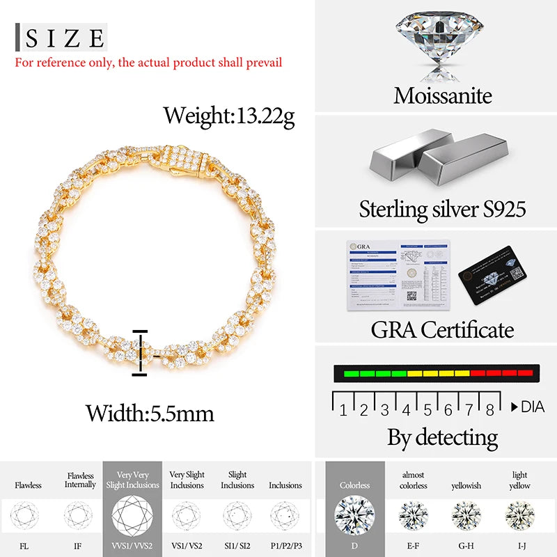 Unisex VVS1 Moissanite Tennis Bracelet