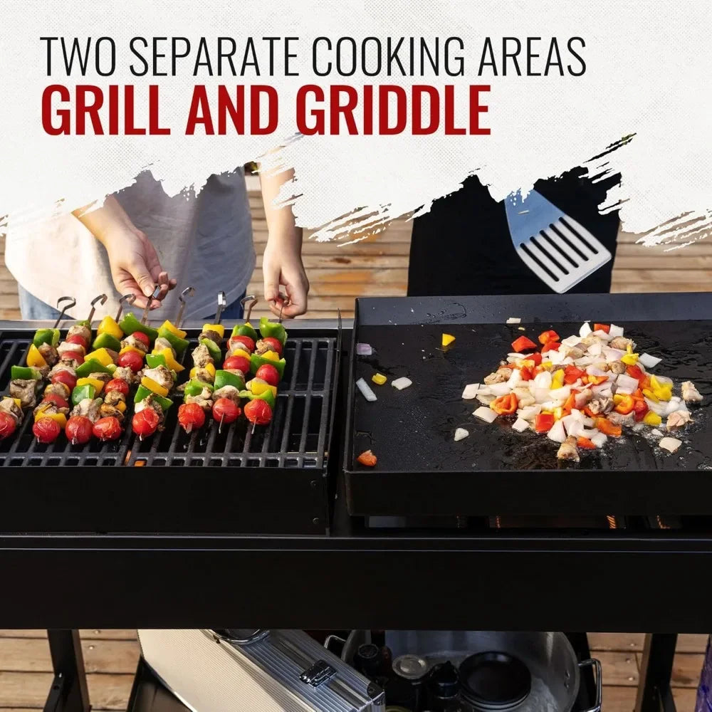 Portable Flat Top Gas Grill and Griddle Combo with Folding Legs