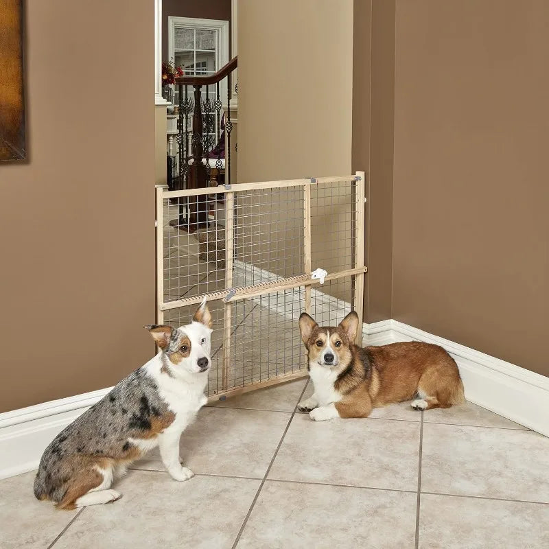 Extra-Wide Wire Mesh Wood Pet Gate