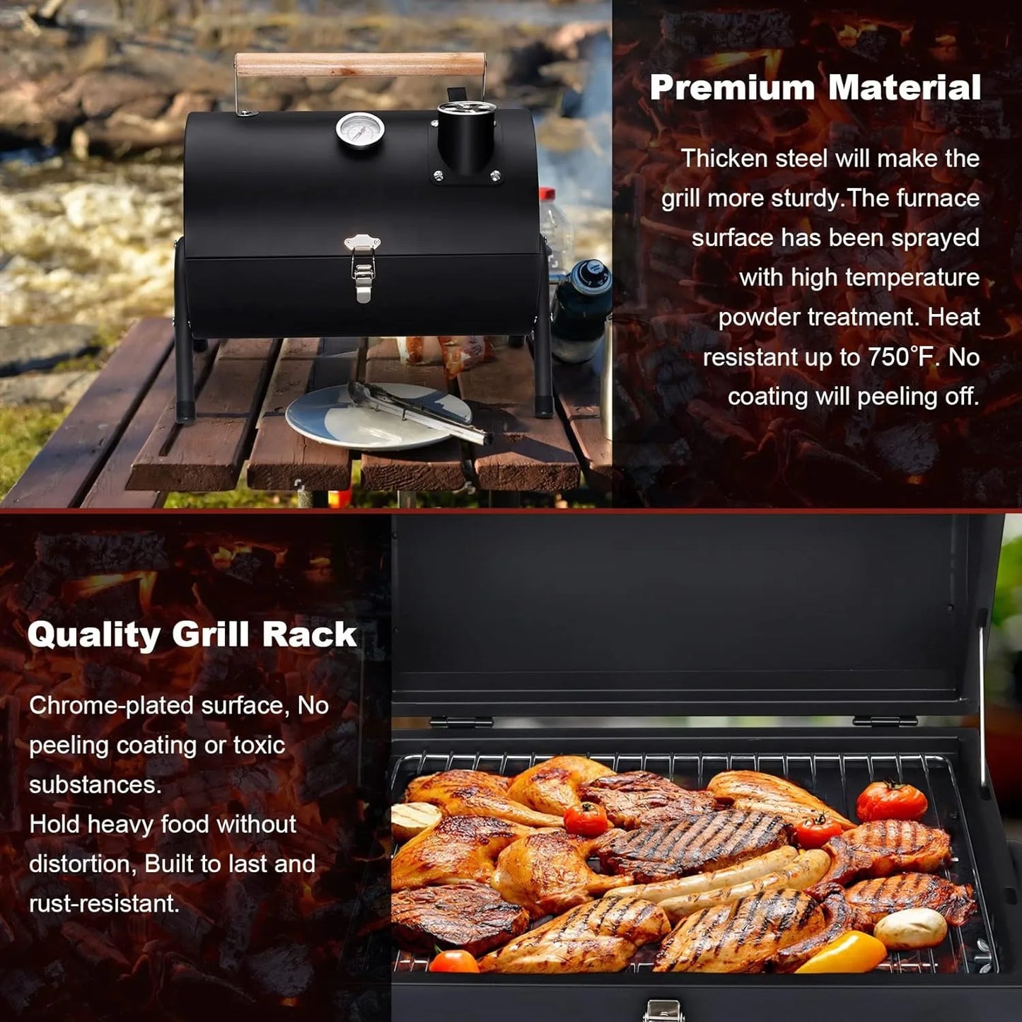 Joyfair Portable Tabletop Charcoal Grill with Thermometer