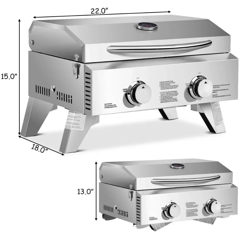 2 Burner, Stainless Steel Tabletop Propane Grill