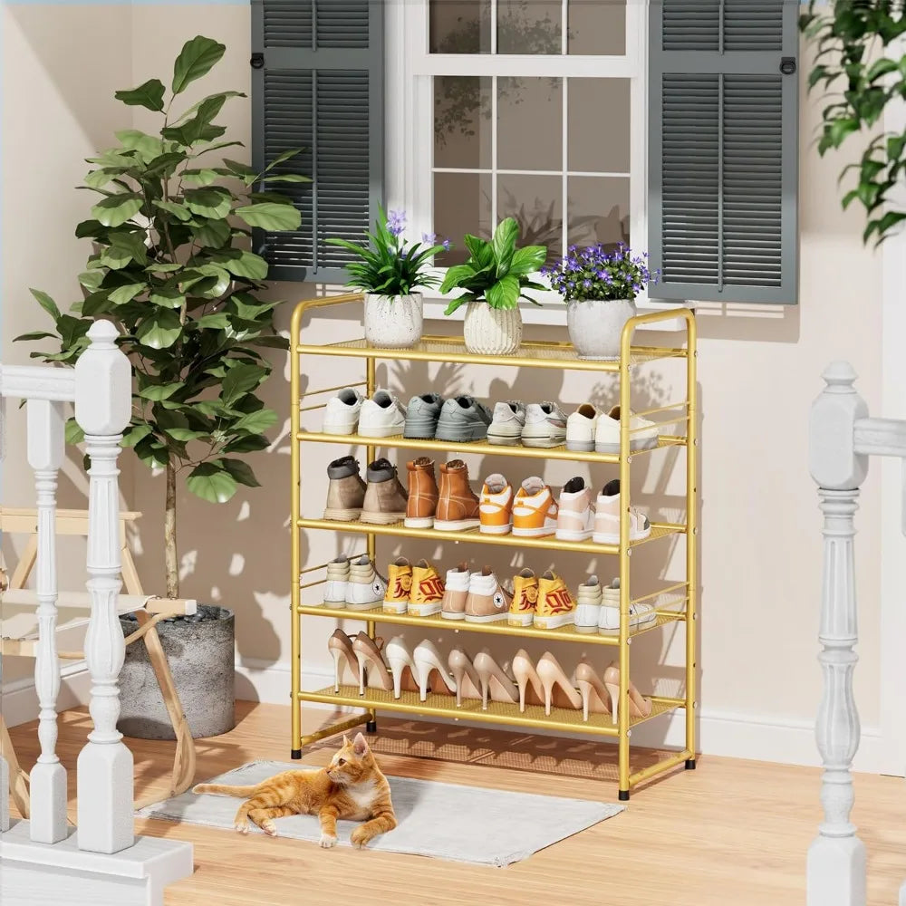 5-Tier Shoe Rack, Stackable Shoe Shelf Storage Organizer