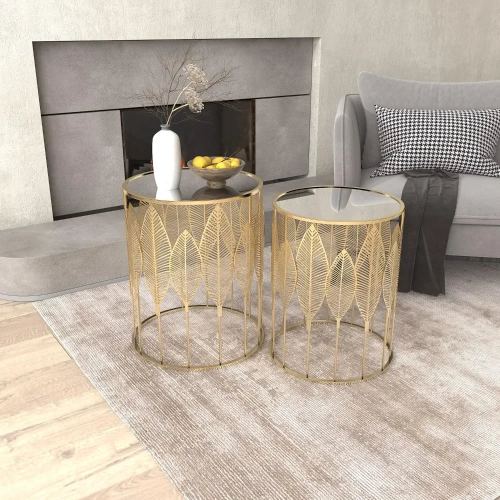 2 End Tables Gold Nesting Side Nightstands