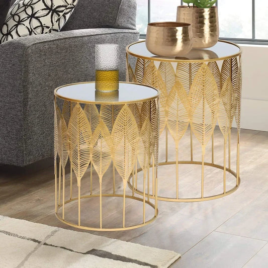 2 End Tables Gold Nesting Side Nightstands