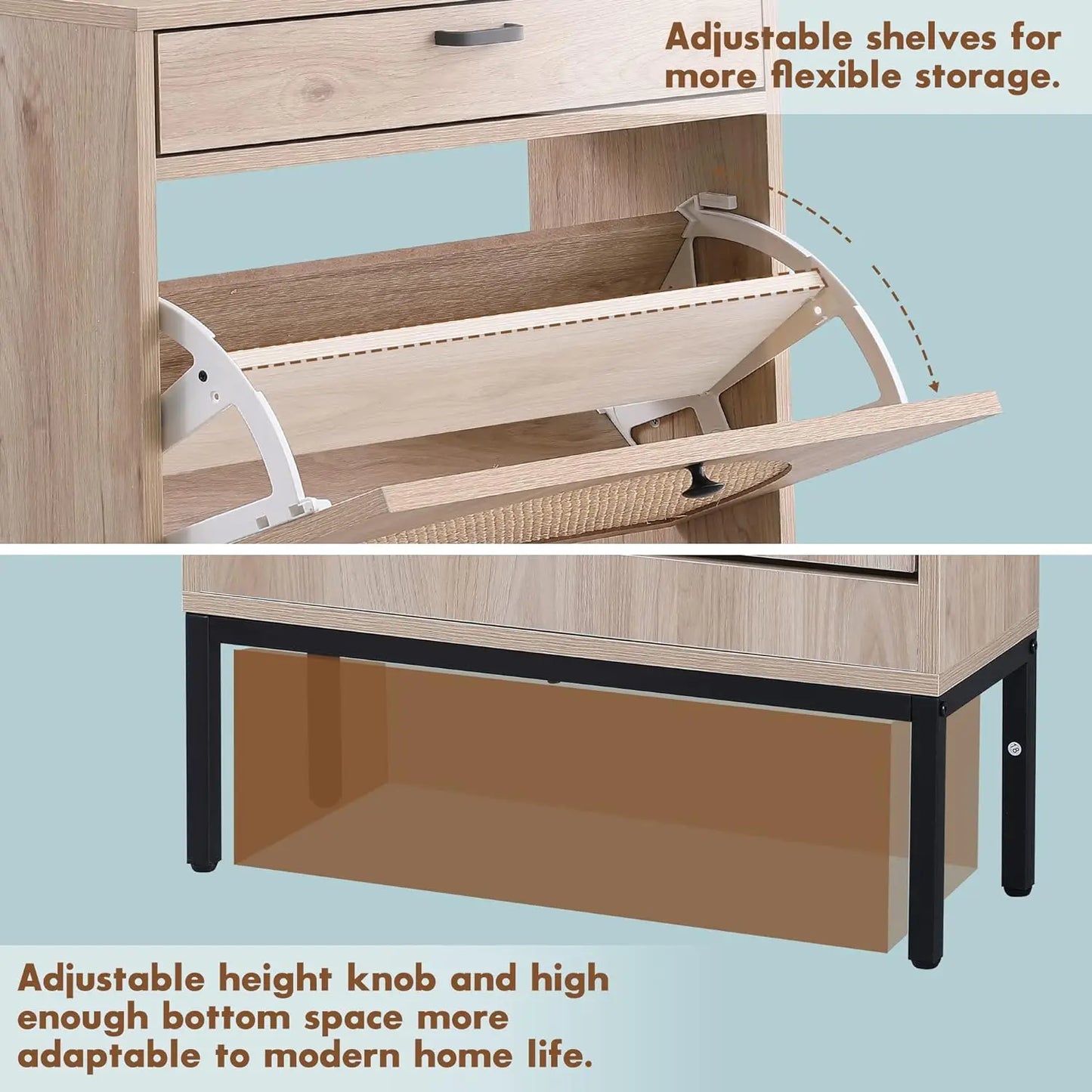 Shoe Storage Cabinet with 2 Flip Drawers & 1 Small Drawer