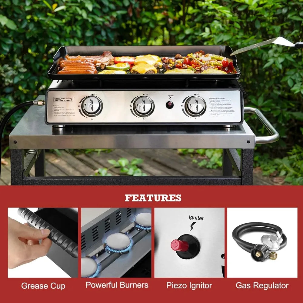 3-Burner 25,500 BTU Portable Gas Grill