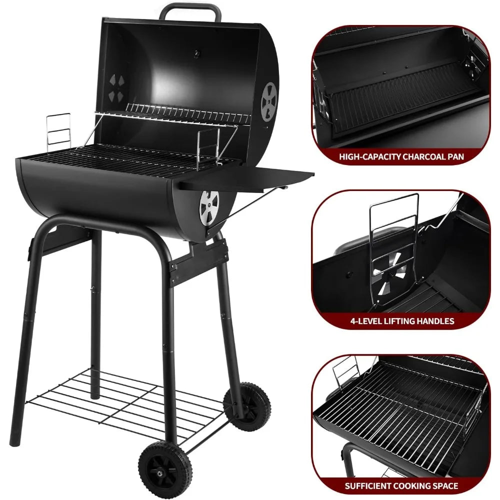 Outdoor Barrel Charcoal Grill with Side Table