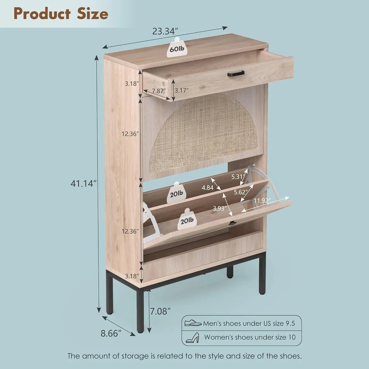 Shoe Storage Cabinet with 2 Flip Drawers & 1 Small Drawer