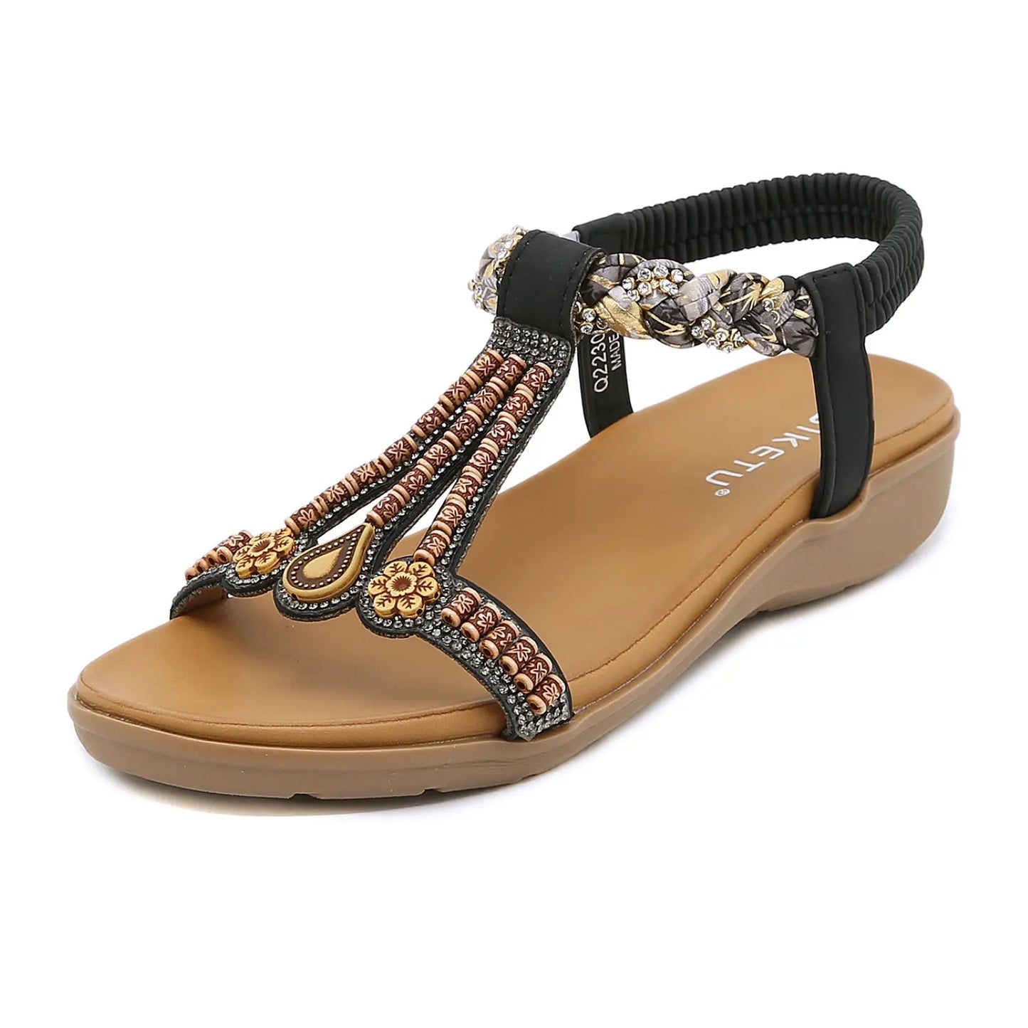 Women Bohemian Beaded Sandals With Ankle Strap