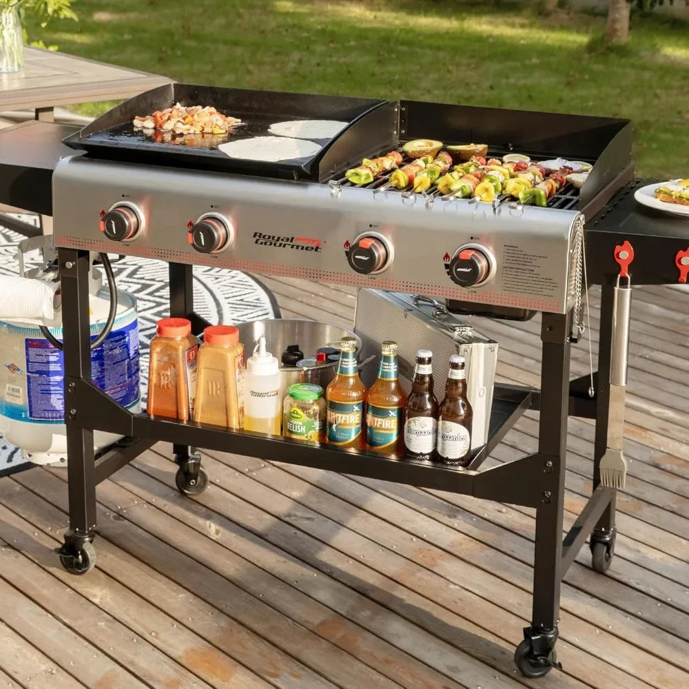 Portable Flat Top Gas Grill and Griddle Combo with Folding Legs