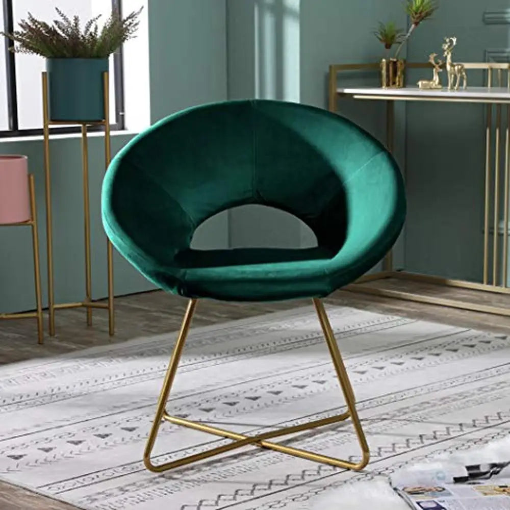 Green Velvet Accent Chair with Curved Back and Gold Tone Base