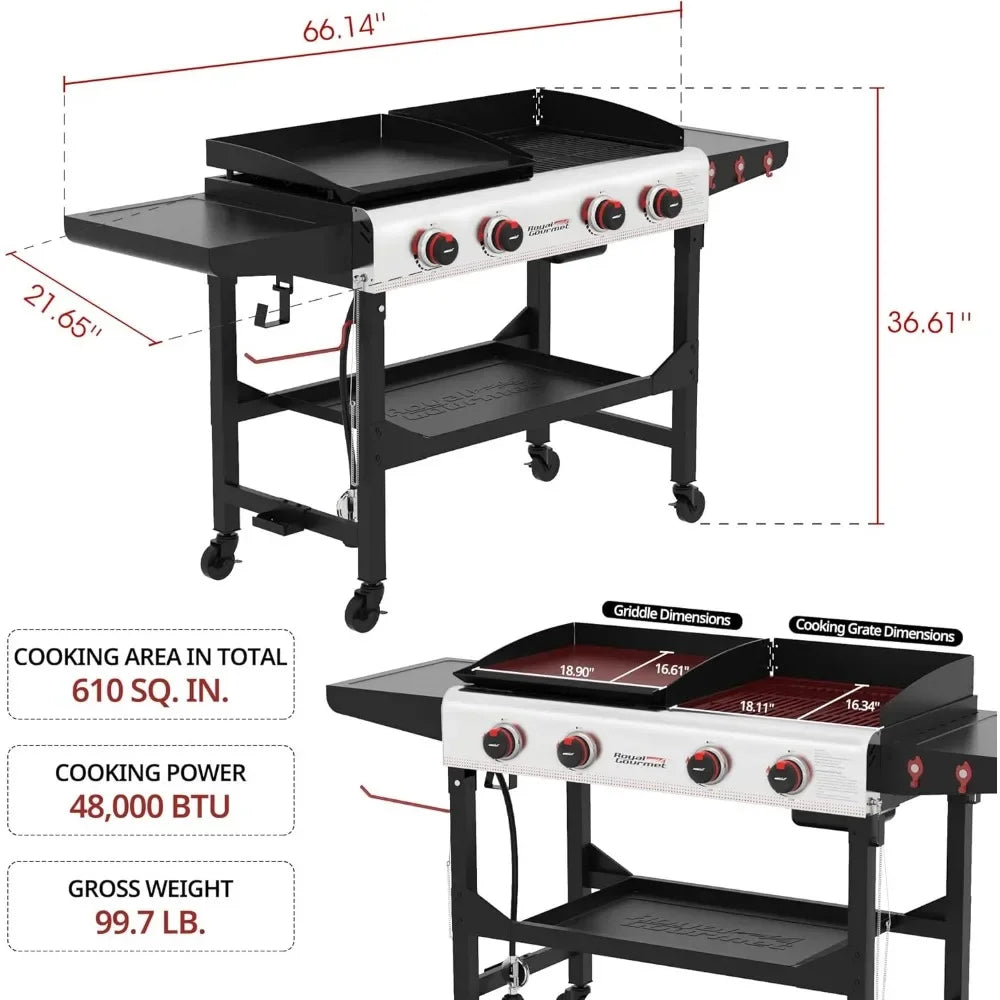 Portable Flat Top Gas Grill and Griddle Combo with Folding Legs