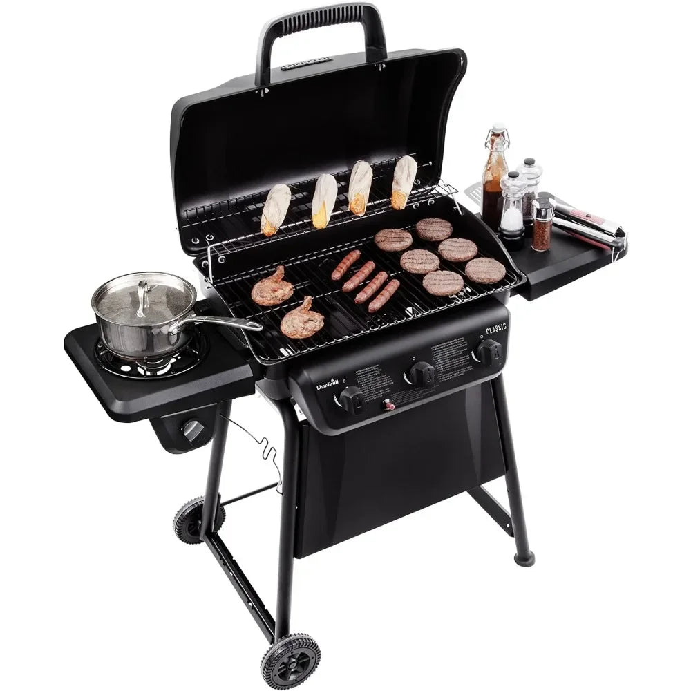 BBQ Grill, 3-Burner with Side Burner Propane Gas Stainless Steel