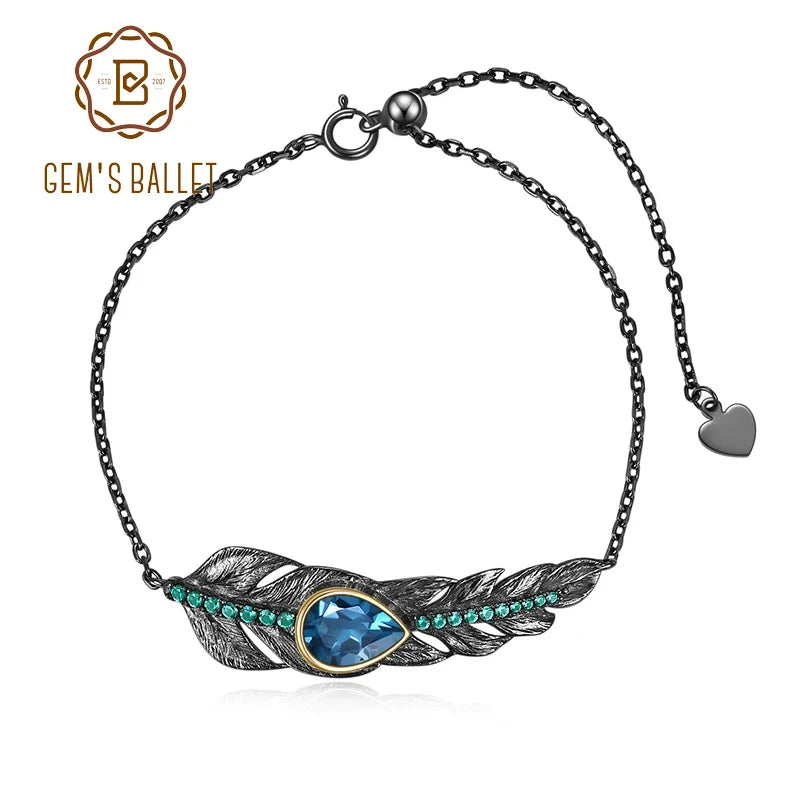 GEM'S BALLET 925 Sterling Silver Angel Wings Feather Bracelet