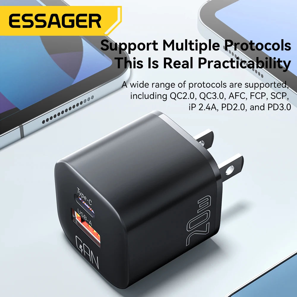 Essager 20W GaN USB Type C For iPhone 15 14 13  Max Mini iPad Charging US Plug