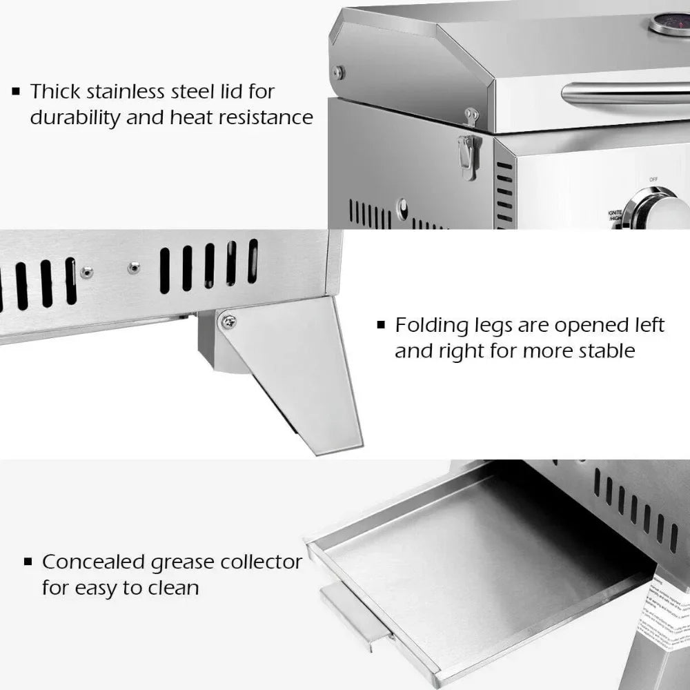 2 Burner, Stainless Steel Tabletop Propane Grill