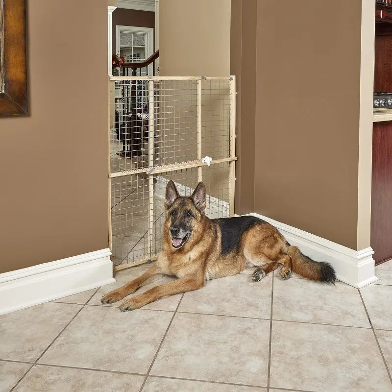 Extra-Wide Wire Mesh Wood Pet Gate