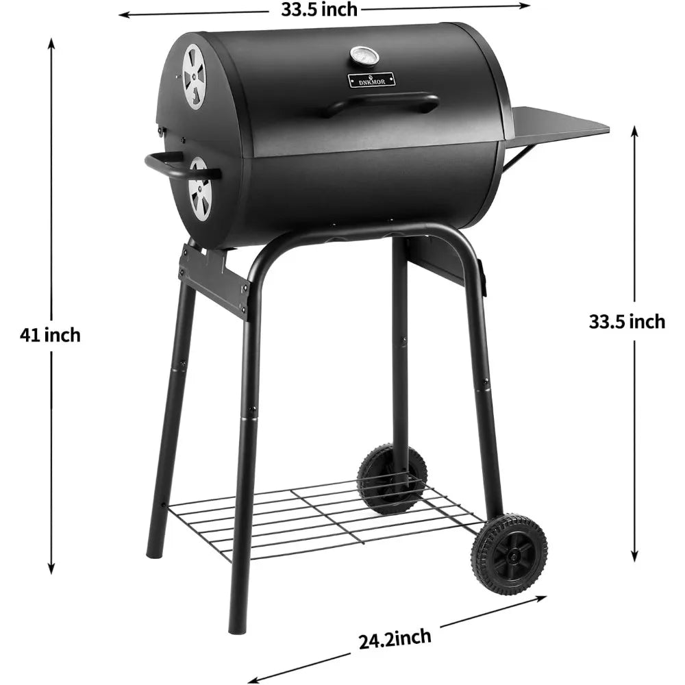 Outdoor Barrel Charcoal Grill with Side Table